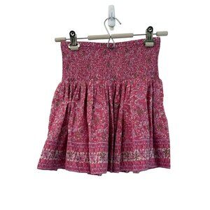 Fox in Gown Pink Floral Preppy Smocked Waist Pull On Mini Skirt Womens XS/S
